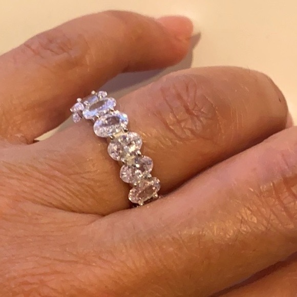 Sterling silver Eternity Oval Wedding Band CZ - Picture 2 of 10